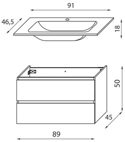 Dulap de baie cu lavoar KENWOOD, 91 cm, negru