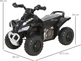 HOMCOM Mini quad pentru copii 18-36 luni, fără pedale, cu muzică și mânere late, PP și metal, negru | Aosom Romania