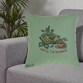 Perna Personalizata Sorry I'm Booked Carti Flori, 40x40 cm, Verde, Husa Detasabila, Perna Inclusa, BEKZ®