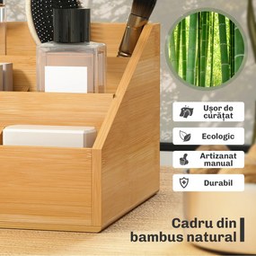 HOMCOM Organizator Birou cu 2 Sertare și 7 Compartimente din Bambus 33x20.5x15.5 cm | Aosom Romania