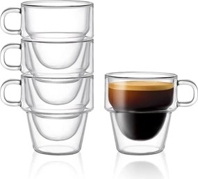 Set 4 cani sticla borosilicata 250 ml, perete dublu, stivuibile