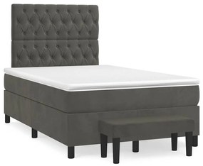 vidaXL Pat box spring cu saltea, gri închis, 120x190 cm, catifea