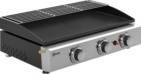 Outsunny Plancha pe gaz din inox, 3 arzătoare, grătar pe gaz cu plită emailată și grilă de menținere la cald, 7,5 kW, 62x44x21cm, Negru | Aosom Romania