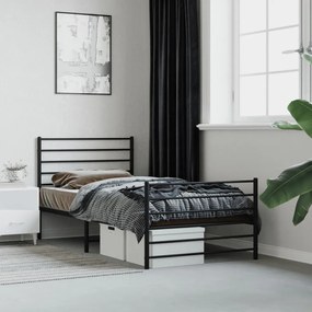 352330 vidaXL Cadru pat metalic cu tăblii de cap/picioare, negru, 90x200 cm