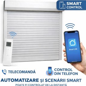 Rulou Exterior Aluminiu Alb cu Motor, Telecomandă și Control din Telefon