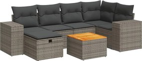 vidaXL Set canapele de grădină, 7 piese, cu perne, gri, poliratan