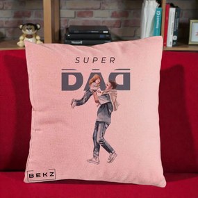 Cadou pentru Tata - Perna Personalizata Super DAD Tata si Fiica, 40x40 cm, Roz, Husa Detasabila, Perna Inclusa, BEKZ®