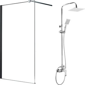 Pachet paravan dus Walk-In Fluminia Black crom 100x200 cm si coloana de dus Deante Corio crom