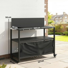 Outsunny Căruț pentru grătar Servantă de grădină mobilă cu paravânt 3 niveluri husă Oxford 100x46x110cm Negru | Aosom Romania
