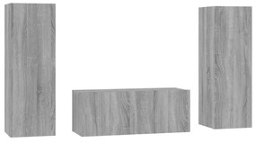 3120234 vidaXL Set dulap TV, 3 piese, gri sonoma, lemn prelucrat