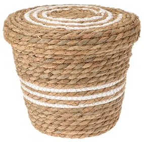 Cos depozitare cu capac, 25x25x21 cm, ratan/salcie, maro/alb