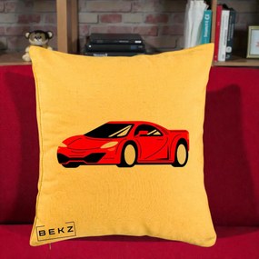 Perna Personalizata Masina Sport Rosie Grafic, 40x40 cm, Galben, Husa Detasabila, Perna Inclusa, BEKZ®