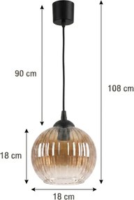 Brilagi - Lampă suspendată LED pe cablu R GLASS 1xE27/60W/230V diam. 18 cm negru/maro fumuriu