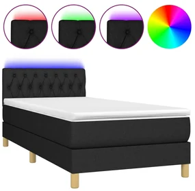 3133927 vidaXL Pat cu arcuri, saltea și LED, negru, 90x200 cm, textil
