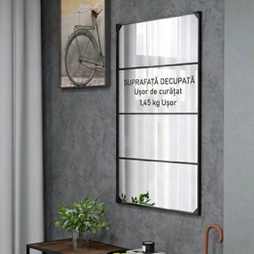 HOMCOM Oglindă Industrială de Perete, Oglindă Dreptunghiulară cu Ramă Metalică, Oglindă Decorativă, 109x2x69 cm, Negru | Aosom Romania