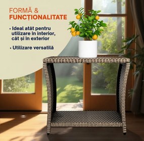 Măsuță auxiliară din poliratan ROCCO cu lemn de acacia, 40x45x45cm, crem Casaria