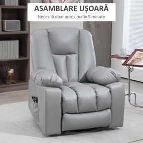 HOMCOM  Scaun Electric Rabatabil cu 8 Puncte de Masaj și Telecomandă, Fotoliu Modern din Microfibră, 94x96x106 cm, Gri | Aosom Romania