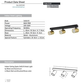 Plafoniera cu 3 spoturi GU10 LED Minimal negru/alama