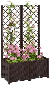 Outsunny Pat Înălțat pentru Grădină cu Spalier și 6 Orificii de Drenaj, 80x40x135 cm, Maro | Aosom Romania