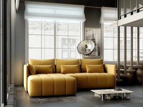 Colțar extensibil dumonde cu ladă de depozitare si sezut confortabil din spuma high-density, Malta Royal Muștar 235x185 cm