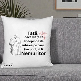 Cadou pentru Tata - Perna Personalizata Tata Nemuritor Bicicleta, 40x40 cm, Alb Pufos, Husa Detasabila, Perna Inclusa, BEKZ®
