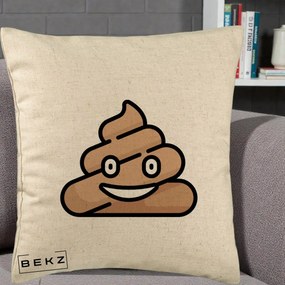Perna Decorativa Emoji Poop Funny, 40x40 cm, Bej, Husa Detasabila, Perna Inclusa, BEKZ®