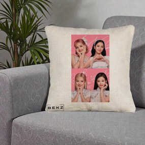 Perna Personalizata K-pop BLACKPINK Colaj Roz, 40x40 cm, Bej Canapea, Husa Detasabila, Perna Inclusa, BEKZ®