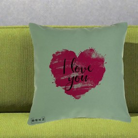 Cadou Romantic - Perna Personalizata I Love You Inima Roz, 40x40 cm, Verde, Husa Detasabila, Perna Inclusa, BEKZ®