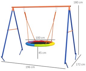 Outsunny Set de leagan pentru gradina, Leagan tip cuib pentru copii scaun de leagan cu structura in forma de A