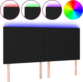 vidaXL Tăblie de pat cu LED, negru, 160x5x118/128 cm, textil