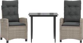vidaXL Set mobilier de grădină cu perne, 3 piese,gri deschis,poliratan