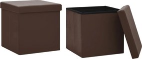 vidaXL Taburete cu depozitare pliabile, 2 buc., maro, PVC