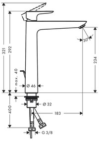 Baterie inalta lavoar, Hansgrohe, Talis E 240, cu ventil, negru periat