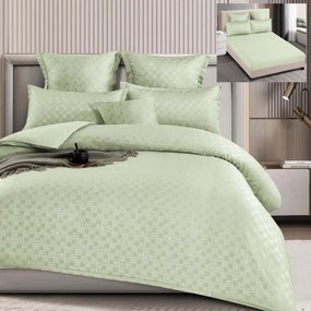Set lenjerie de pat cu elastic, model embosat, tesatura tip finet, 6 piese, pat 2 persoane, verde fistic, T4-11