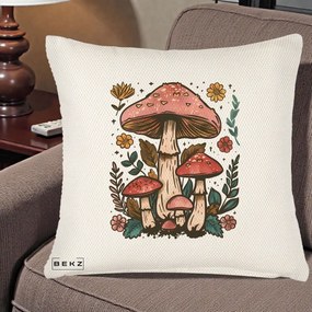 Perna Decorativa Ciuperci Vintage Floral, 40x40 cm, Crem Reliefat, Husa Detasabila, Perna Inclusa, BEKZ®