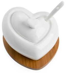 Zaharniță din porțelan cu linguriță și suport din bambus Brandani Heart