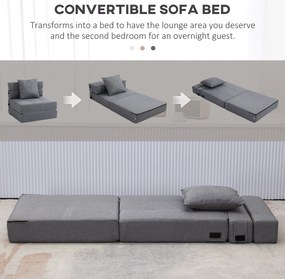 HOMCOM Fotoliu Pliabil Convertibil în Pat Single cu Pernă Inclusă, 70x70x61 cm, Gri | Aosom Romania