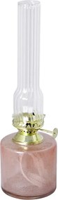 Lampă cu petrol din sticlă reciclată cu model în relief, roz, mică, Ø 8 x H 25 cm, „Elvira"