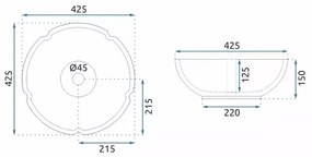 Lavoar pe blat Rea Vivien rotund finisaj alb - albastru 43 cm