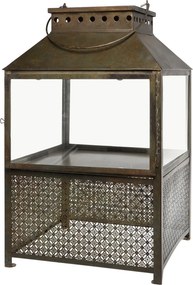 Felinar auriu, din metal si sticla, aspect vintage, H53cm, Patt