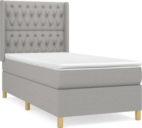 vidaXL Pat box spring cu saltea, gri deschis, 90x200 cm, textil