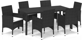 vidaXL Set de masă pentru grădină cu perne, 7 piese, negru, poliratan