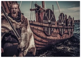 Tablou pe sticlă - Războinic viking (70x50 cm)