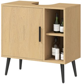 HOMCOM Mobilier sub chiuvetă baie cu ușă cu închidere progresivă și raft reglabil, 60 x 30 x 59,5 cm, stejar | Aosom Romania