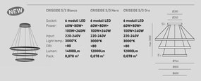 Lustra LED circulara cu 3 inele 96/80/60cm CRISEIDE, alb, negru sau auriu