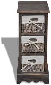 Dulap de depozitare din lemn, 3 cosuri impletite, maro 1, Maro, 25 x 28 x 58 cm, 1