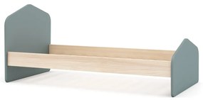 Pat pentru copii în culoare naturală/verde prăfuit cu aspect de lemn de pin cu somieră 90x190 cm Estefania – Marckeric