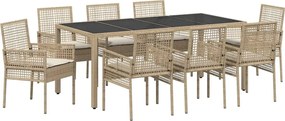 vidaXL Set de masă pentru grădină 9 pcs Bej poliratan