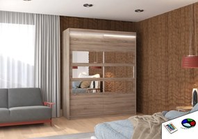 Dulap cu usi glisante si oglinda + iluminare LED, Toledo 180 + LED, 180 cmx200 cmx58 cm, ADRK Furniture (Culoare: Ciocolata)