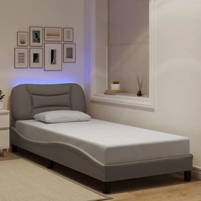 3213680 vidaXL Cadru de pat cu lumini LED, gri taupe, 90x200 cm, textil